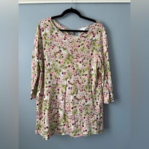 J.Jill Love Linen Floral Top Women's Size Medium 3/4 Sleeve Tunic 100% Linen